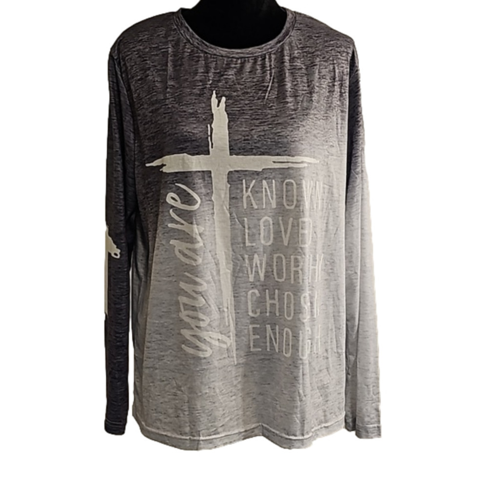 Dark and light grey pull on long sleeve tunic t-shirt blouse size xxl NWOT